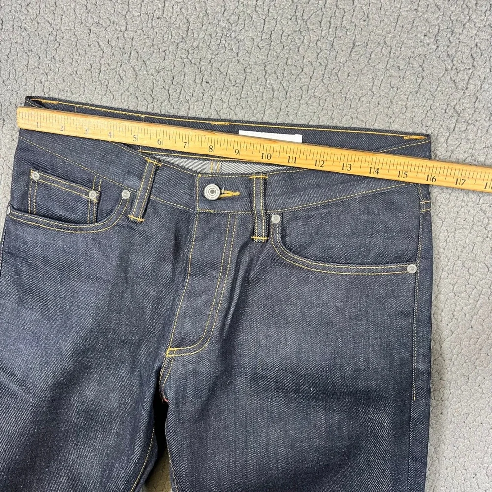 Gustin Mens Raw Selvedge Denim Jeans Indigo Blue Button Fly Straight Leg Size 30